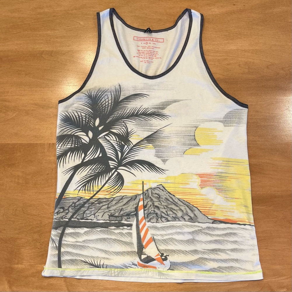 Men's sea scene graphic tank-top by Cohesive & Co (size-large)